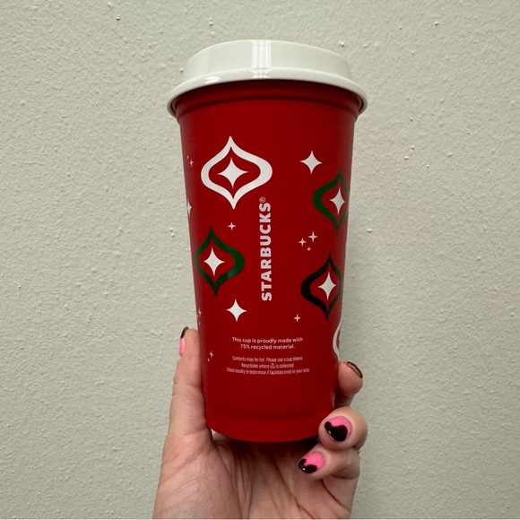New Starbucks 2023 Red Reusable Star Print Cup Day Grande Hot Cup with Lid 16 Oz - Picture 8 of 9